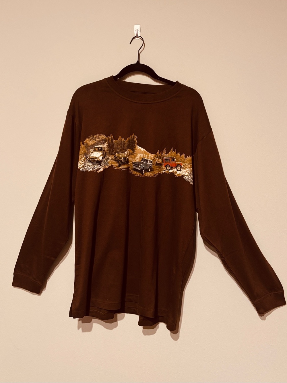 North River Outfitters Men's Brown Cotton Knit Crew Neck Long Sleeve Graphic L